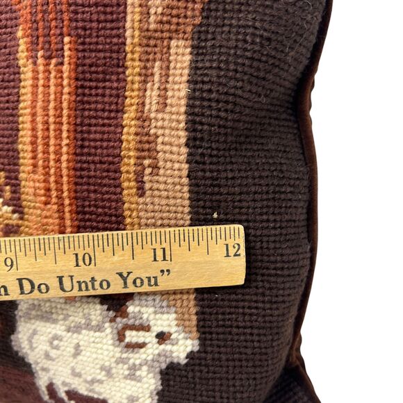 Vintage Needlepoint Christmas Throw Pillow Manager Scene Mary Joseph Jesus Lamb - Picture 7 of 8